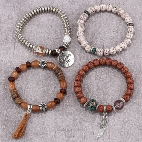 I LOVE YOU Stacked Beaded Boho Bracelets Charms Tassel BRAND NEW - Picture 2 of 6